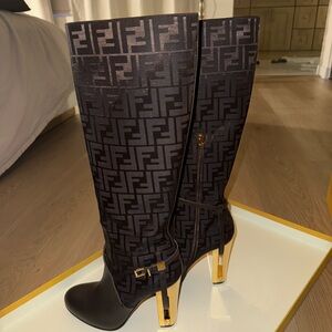 Fendi Black and Gold Women's Knee-High Boots